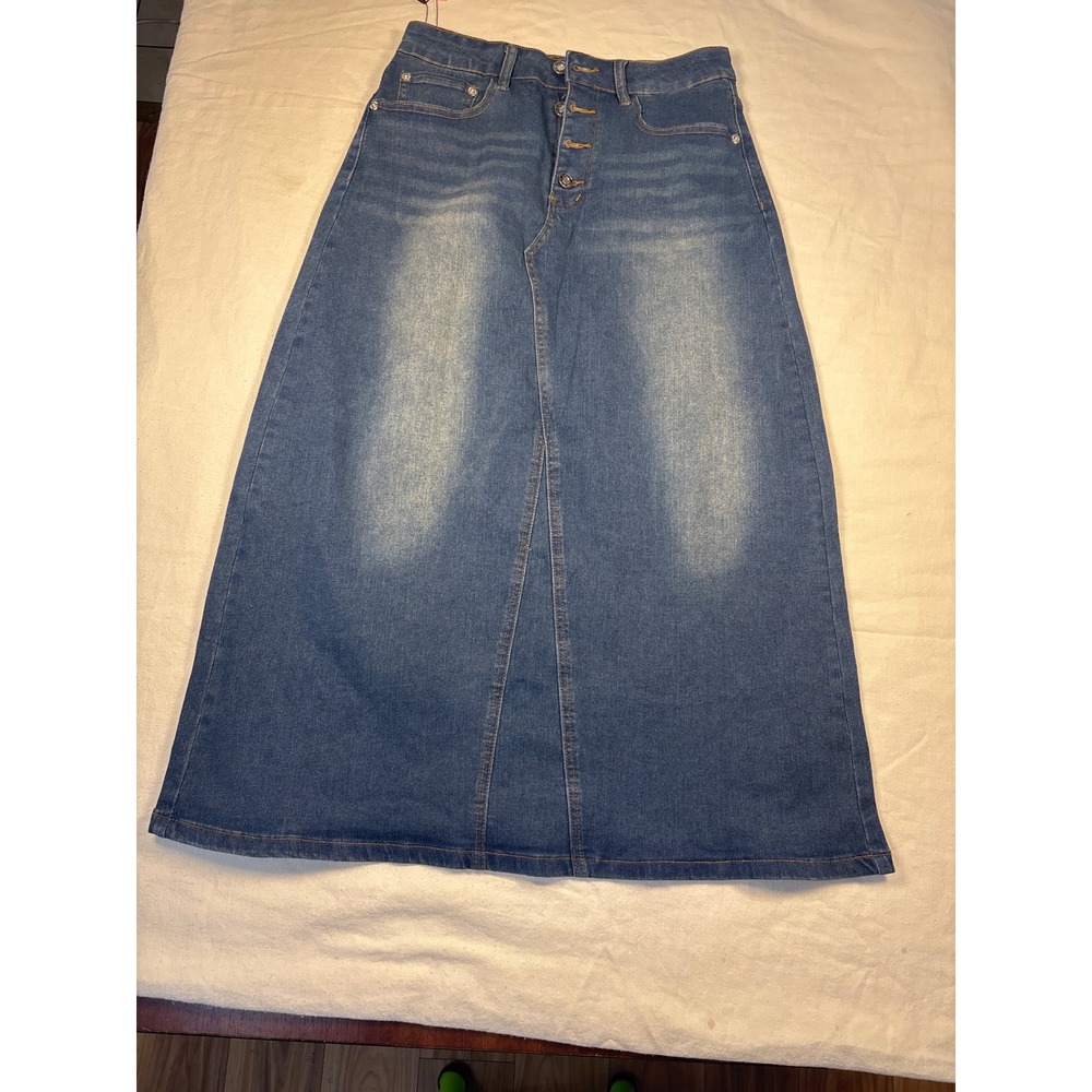 Fashion Jeans Blue Denim Maxi Skirt High Waist Button Fly Size 10 NWT